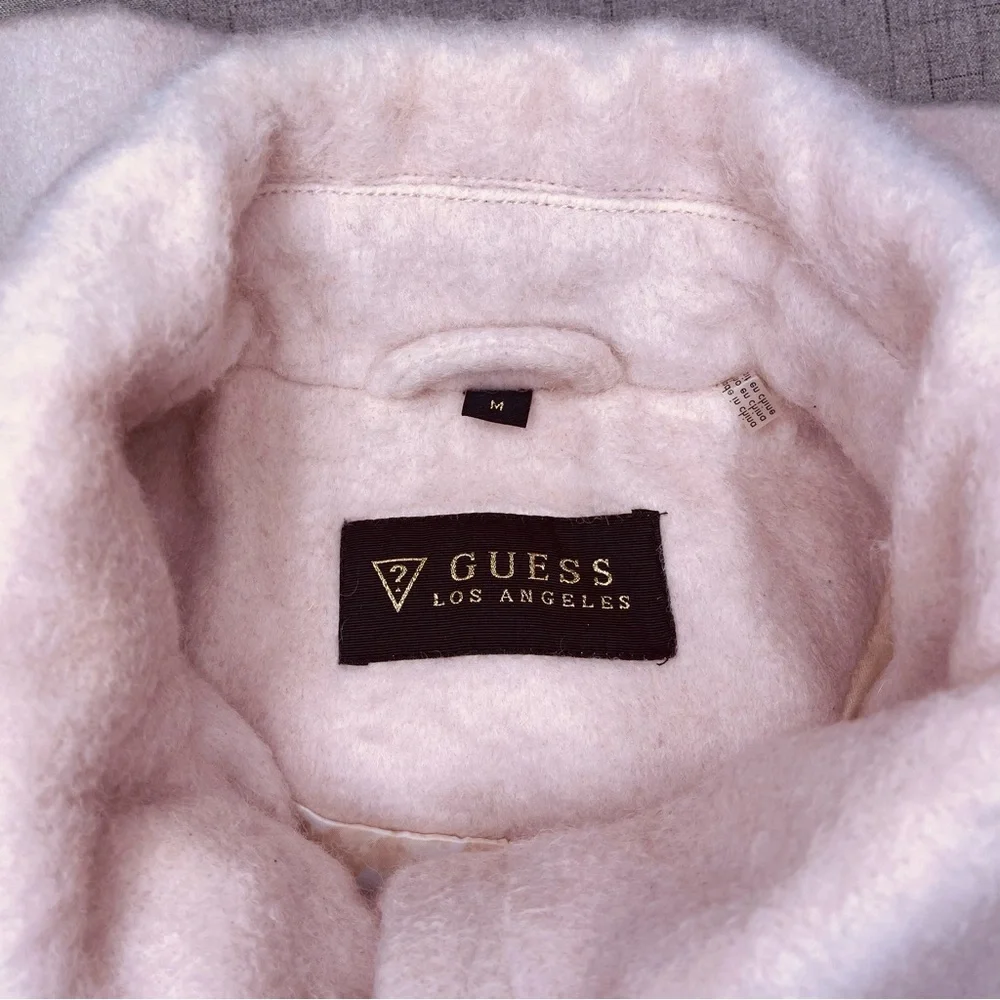 Guess Pink Boucle Double Breasted Wool Peacoat Cutaway Winter Dress Coat Medium - Picture 14 of 15